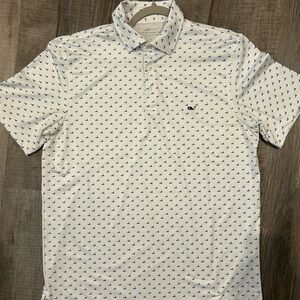 Vineyard Vines White and Blue Patterned Polo Shirt